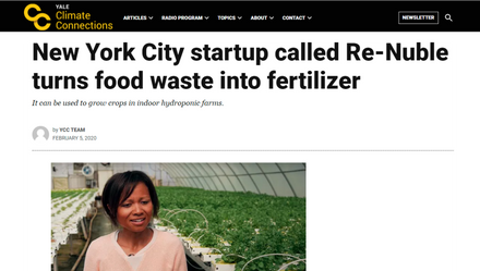 Yale Climate Connections Feature: New York City Startup Called Re-Nuble Turns Food Waste Into Fertilizer